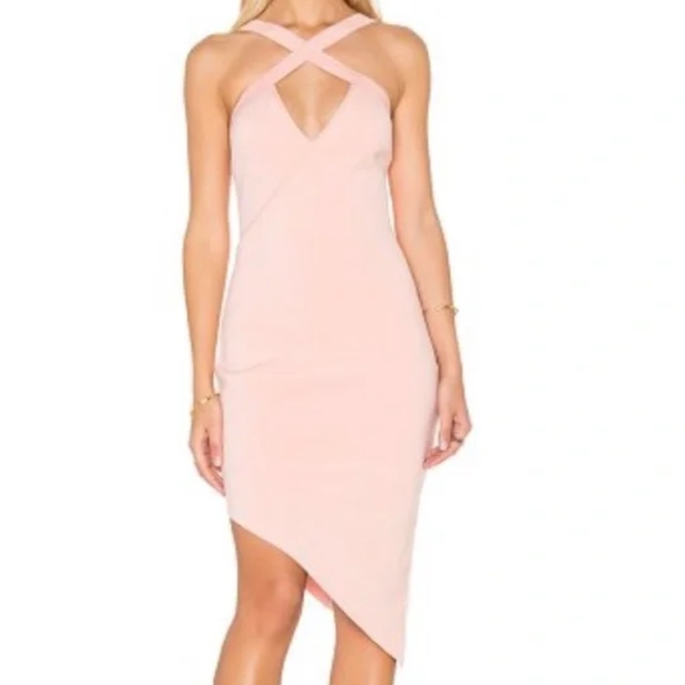 Bec & Bridge Cross halter asymmetrical hem dress in peach pink Sz 8